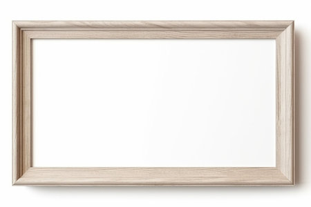 Wooden picture frame isolated on white background with copy space. Image display concept.の素材