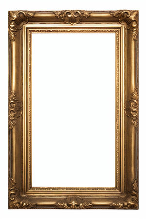 Wooden antique picture frame isolated on white background with copy space. Image display concept.の素材