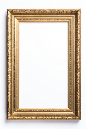 Wooden picture frame isolated on white background with copy space. Image display concept.の素材