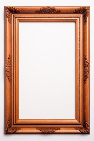 Wooden antique picture frame isolated on white background with copy space. Image display concept.の素材