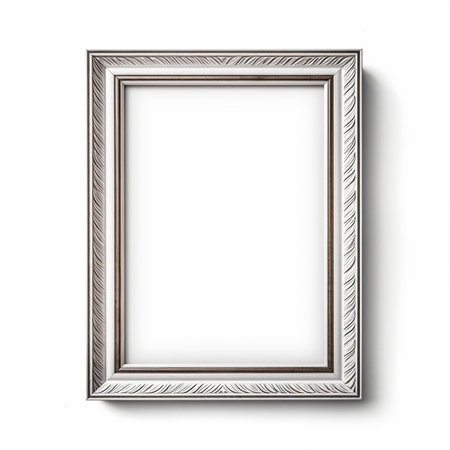 Wooden picture frame isolated on white background with copy space. Image display concept.の素材