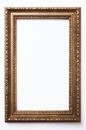 Wooden antique picture frame isolated on white background with copy space. Image display concept.の素材