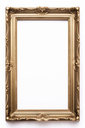 Wooden antique picture frame isolated on white background with copy space. Image display concept.の素材
