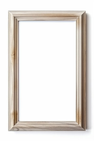 Wooden picture frame isolated on white background with copy space. Image display concept.の素材