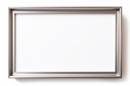 Wooden picture frame isolated on white background with copy space. Image display concept.の素材