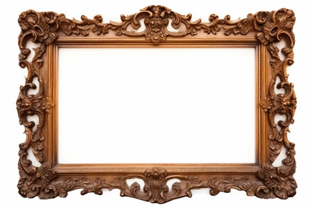 Wooden antique picture frame isolated on white background with copy space. Image display concept.の素材