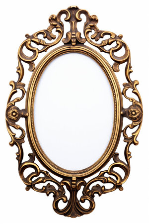Wooden antique picture frame isolated on white background with copy space. Image display concept.の素材