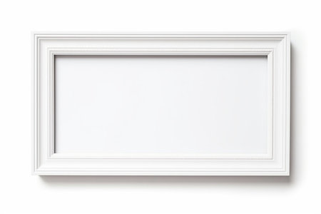 Wooden picture frame isolated on white background with copy space. Image display concept.の素材