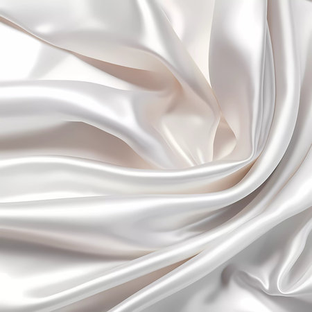 Beautiful smooth elegant wavy white satin silk luxury cloth fabric texture, abstract background design. Copy space. Card or banner.の素材