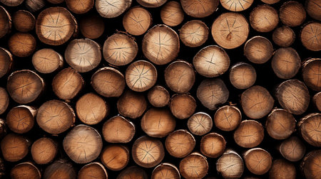 Wooden natural cut logs textured background, top view, flat lay.の素材