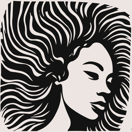 Abstract art vector outline illustration of african woman face. Black and white coloring page of girl face portrait. Modern print, poster image.のイラスト素材