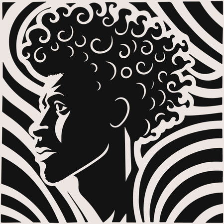 Abstract art vector outline illustration of African man face. Black and white coloring page of human face portrait. Modern print, poster imageのイラスト素材