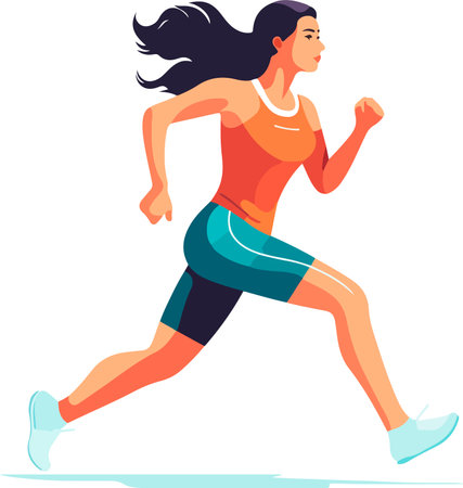 Vector images of a beautiful slender girl in a sports uniform is engaged in fitness, sports, trains isolated on a white background. woman runs. morning run. joggingのイラスト素材