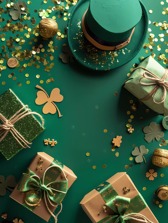 A green background with a green hat and a green boxの素材
