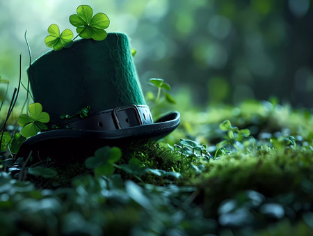A green background with a green hat and a green boxの素材