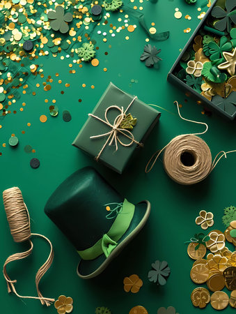 A green background with a green hat and a green boxの素材