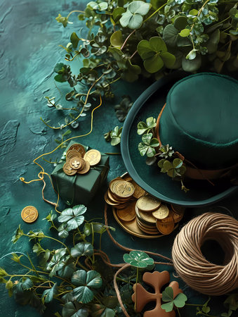 A green background with a green hat and a green boxの素材