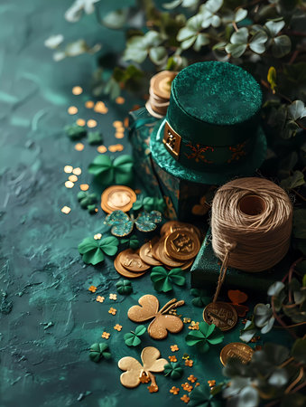 A green background with a green hat and a green boxの素材