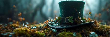 A green background with a green hat and a green boxの素材