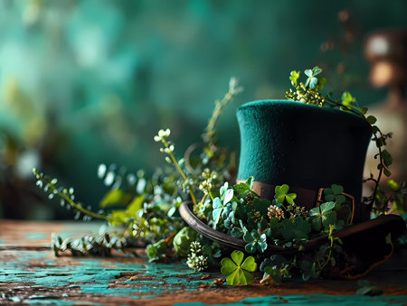 A green background with a green hat and a green boxの素材