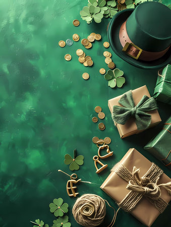 A green background with a green hat and a green boxの素材