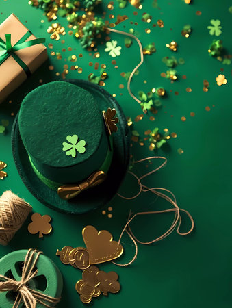 A green background with a green hat and a green boxの素材