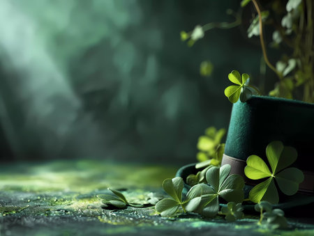 A green background with a green hat and a green boxの素材