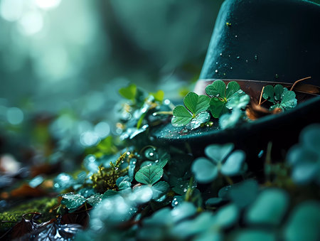 A green background with a green hat and a green boxの素材