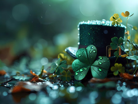 A green background with a green hat and a green boxの素材