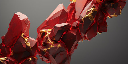Abstract background of red mineral stone on empty background. Red quartz, crystal close up imageの素材