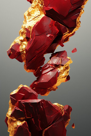 Abstract background of red mineral stone on empty background. Red quartz, crystal close up imageの素材