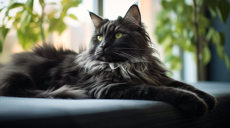 A cat is sleeping on a couch. The cat is curled up and has its eyes closedの素材