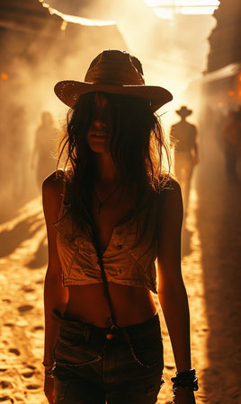 Burning man festival celebration. The crowd is made up of people wearing various types of clothing, including hats and backpacks. The scene is set in a desertの素材