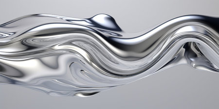 A shiny silver fabric with a wave pattern. The fabric is reflective and has a metallic sheenの素材