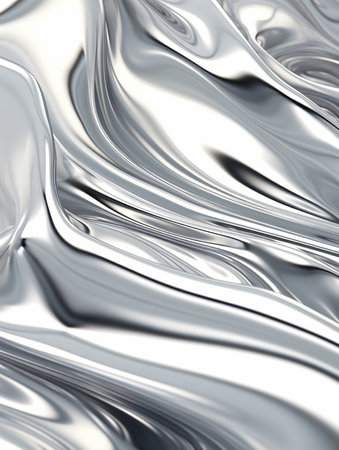 A shiny silver fabric with a wave pattern. The fabric is reflective and has a metallic sheenの素材