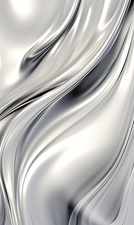 A shiny silver fabric with a wave pattern. The fabric is reflective and has a metallic sheenの素材