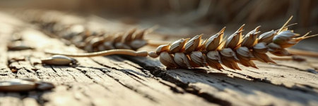 A small stalk of wheat is growing in the dirt. The image has a mood of loneliness and solitude, as the wheat is the only plant in the sceneの素材