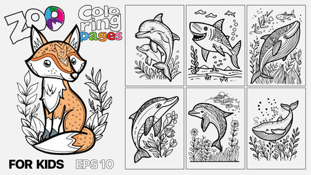 A set of six insect coloring pages for kids. The pages feature different types of insects, including bees, dragonflies, butterflies, and ladybugs. The pages are designed to be fun and engaging for childrenのイラスト素材