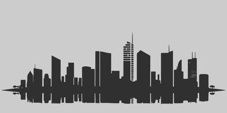 A city skyline with tall buildings and a church. Monochrome isolated vector cityscape.のイラスト素材