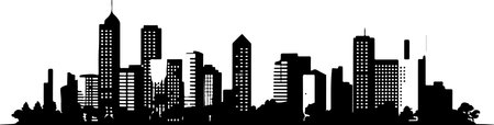 A city skyline with tall buildings and a church. Monochrome isolated vector cityscape.のイラスト素材