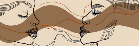 Abstract faces in a painting. The painting has a warm, romantic moodの素材