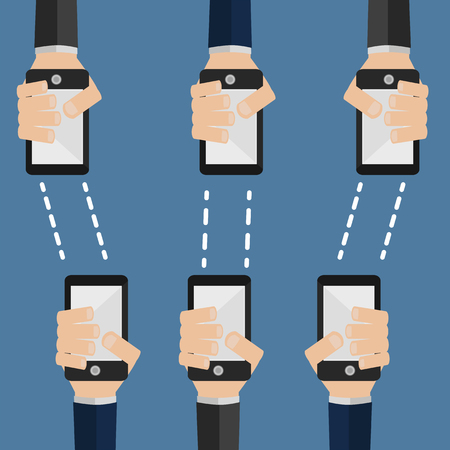 Vector illustration, phones transmit information to other phones, wirelesslyのイラスト素材