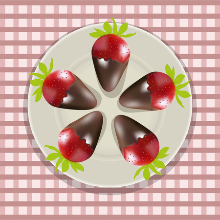 Vector illustration , chocolate covered strawberries on a plateのイラスト素材