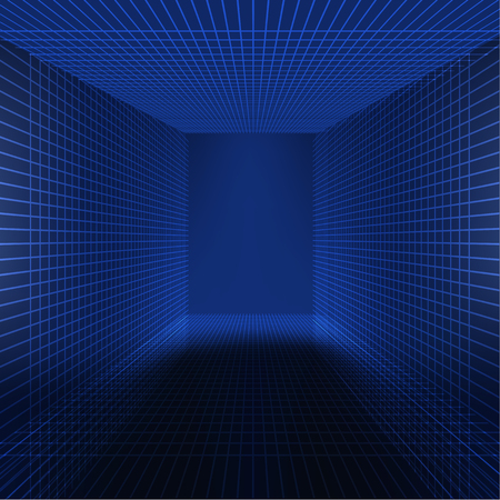vector illustration of a neon blue grid in the roomのイラスト素材
