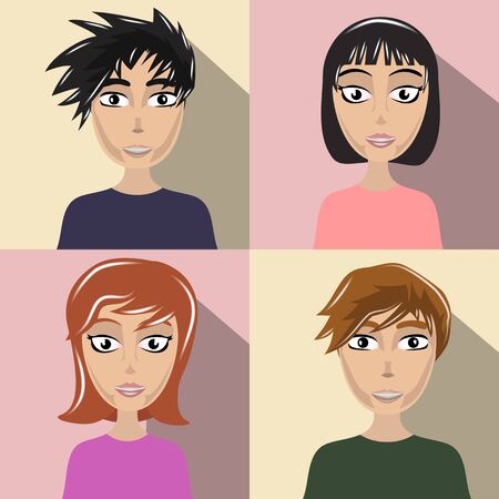 vector illustration of a beautiful four different personsのイラスト素材