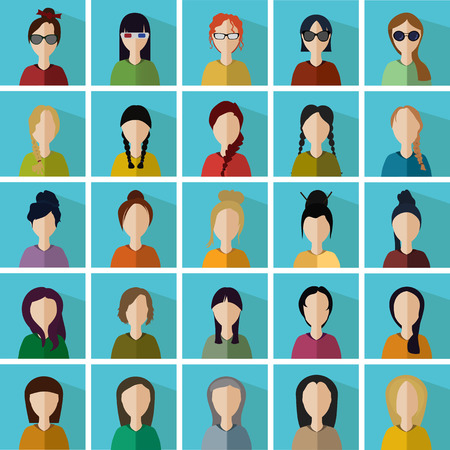 vector illustration of twenty-five different icons in the form of womenのイラスト素材