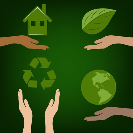 vector illustration of ecological icons on the palmのイラスト素材