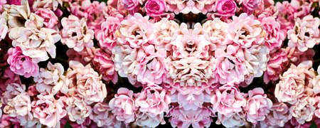 Pink and white elegant roses background banner. Floral backdrop textures. Wedding decoration