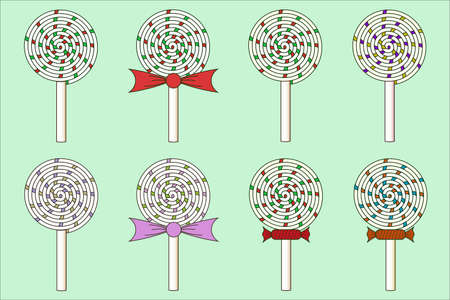 Set of Christmas striped swirl candies in flat design technique. Holiday sweets and treats iconsのイラスト素材