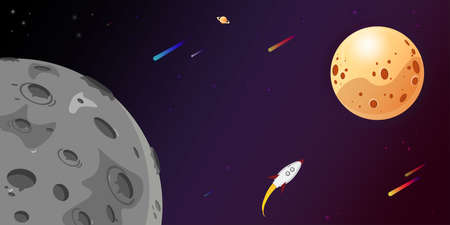 Vector illustration of how humanity explores solar system from the moon to mars. Symbol of science,...